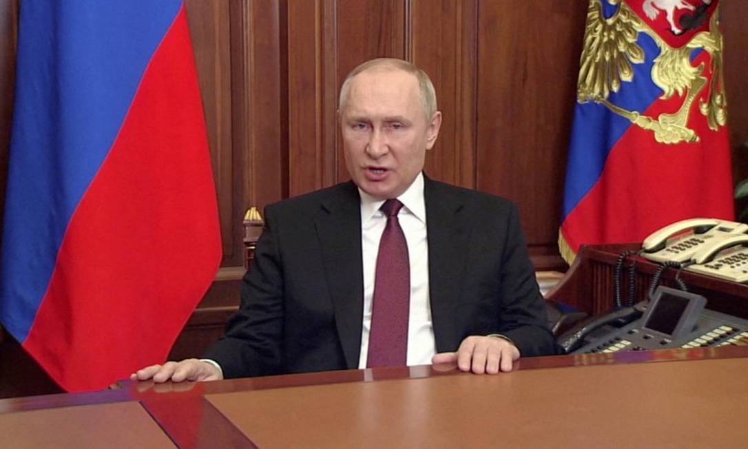Vladimir Putin fez discurso televisionado nacionalmente anunicando operação militar contra a Ucrânia Foto: RUSSIAN POOL / via REUTERS