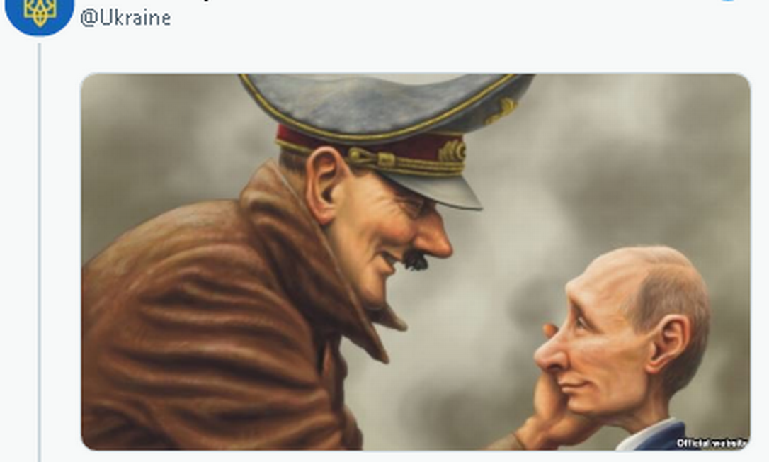 Na ilustração, Hitler aparece num tamanho maior e colocando a mão no rosto do líder russo, num sinal aparente de aprovação Foto: Reprodução
