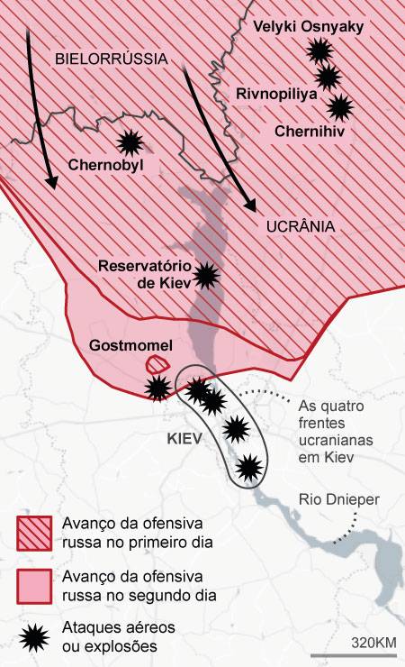 Ofensiva russa na região de Kiev Foto: Editoria de Arte