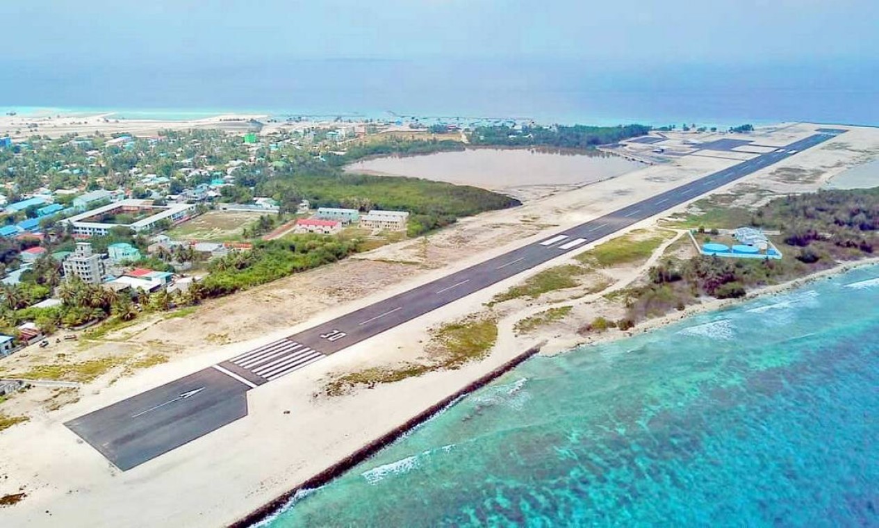 O Aeroporto de Kulhudhuffushi, ilha no Atol Haa Dhaalu, nas Maldivas Foto: Reprodução