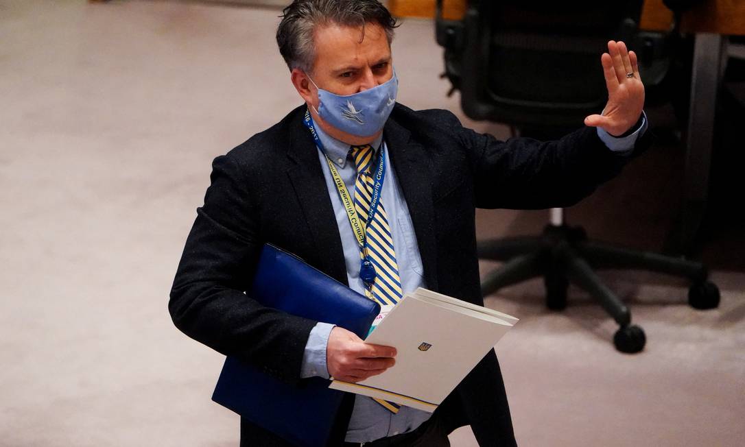 Embaixador da Ucrânia na ONU, Sergiy Kyslytsya, durante reunião de emergência do Conselho de Segurança, em Nova York Foto: CARLO ALLEGRI / REUTERS