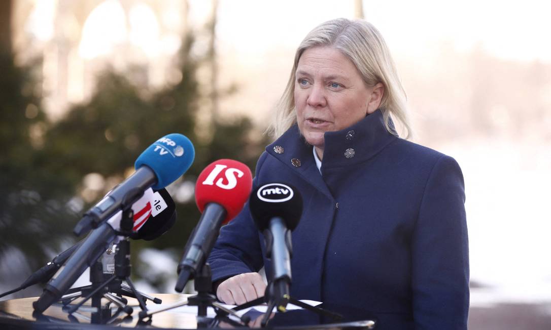 Magdalena Andersson, primeira-ministra da Suécia: distância da Otan para evitar tensões com a Rússia Foto: LEHTIKUVA / via REUTERS/05-03-2022