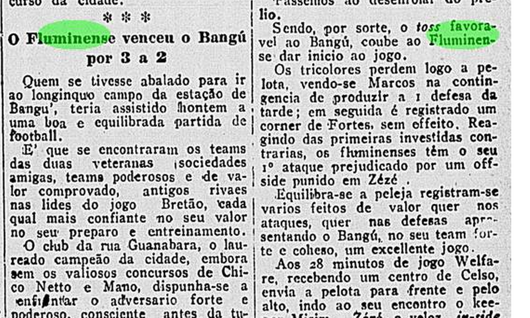 Registro de Fluminense x Bangu de 1919 Foto: Reprodução