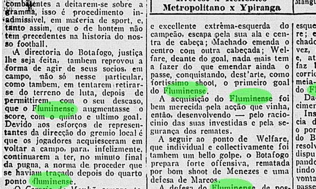 Registro de Fluminense x Botafogo de 1919 Foto: Reprodução