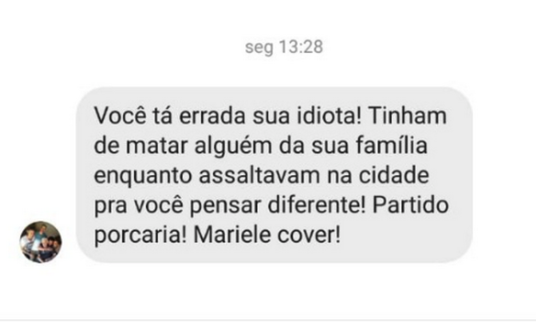 Ofensas e ameaças sofridas pela deputada Foto: Acervo pessoal