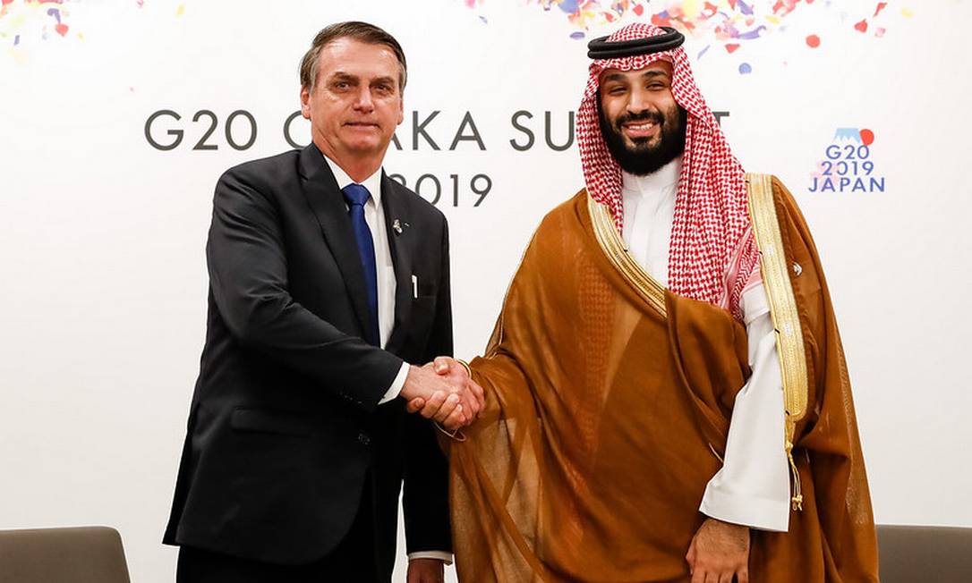 O presidente Jair Bolsonaro se reúne com o príncipe herdeiro da Arábia Saudita, Mohammed Bin Salman. durante visita ao país Foto: Alan Santos/Presidência/29-06-2019