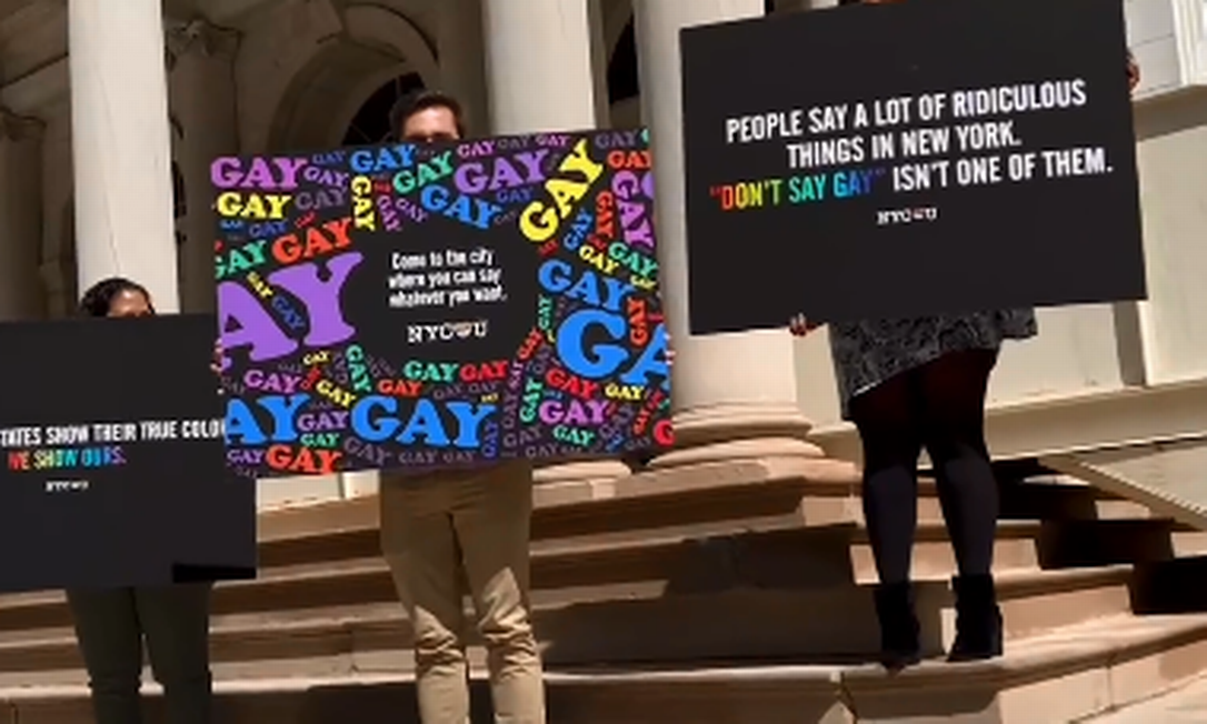 Cidade de Nova York lançou campanha contra lei 'Don't say gay', da Flórida Foto: Twitter / Reprodução