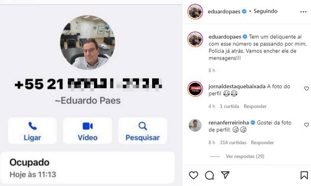 O prefeito Eduardo Paes denunciou a fraude nas redes sociais Foto: Reprodução