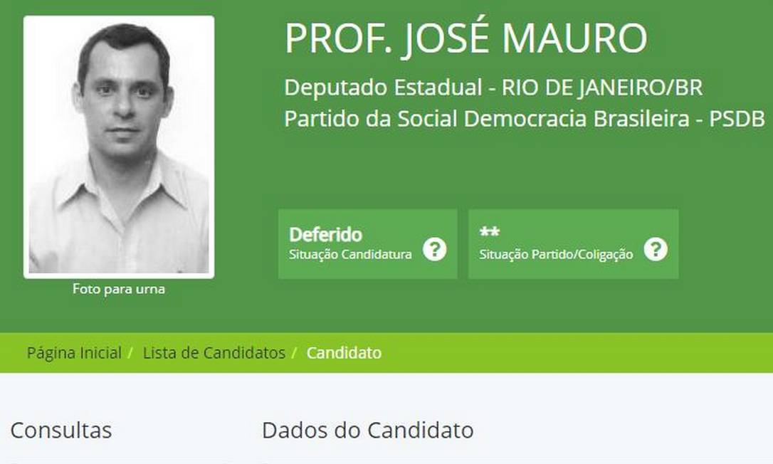 Registro do TSE de 2006, quando José Mauro foi candidato a deputado estadual pelo PSDB Foto: Reprodução