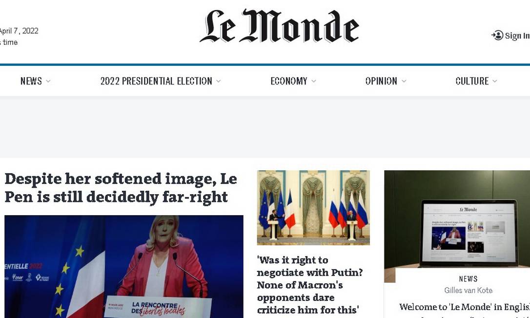 Le Monde lança versão de seu site em inglês Foto: Reprodução