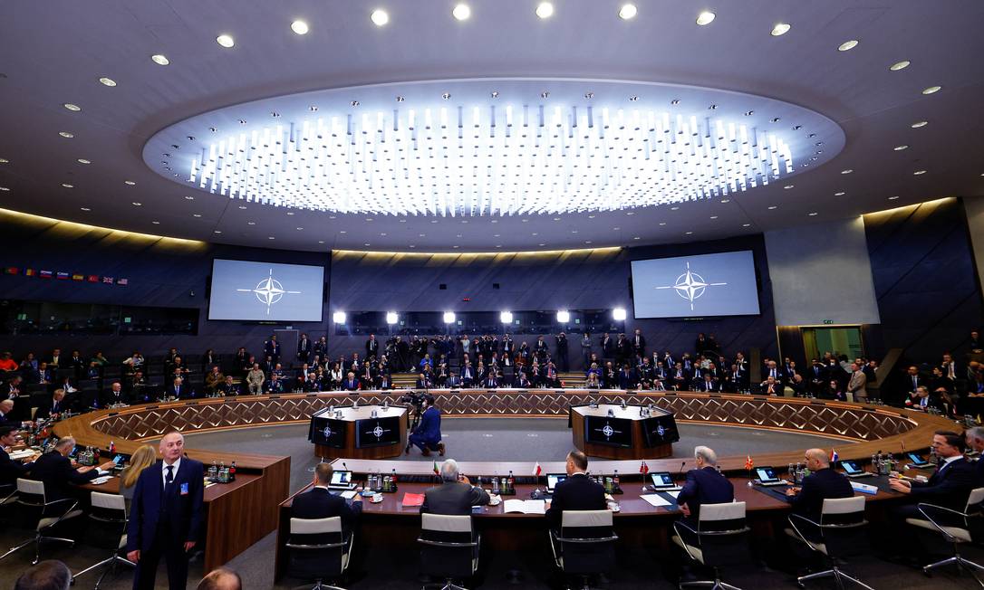 Reunião da Otan na sede da aliança em Bruxelas sobre a invasão russa na Ucrânia Foto: Gonzalo Fuentes / Reuters / 24-3-2022