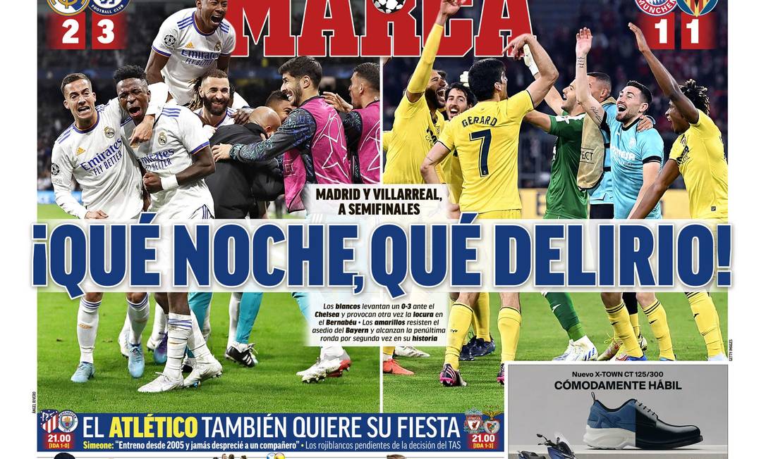 Capa do Marca sobre a ida de Real Madrid e Villarreal às semifinais Foto: Reprodução