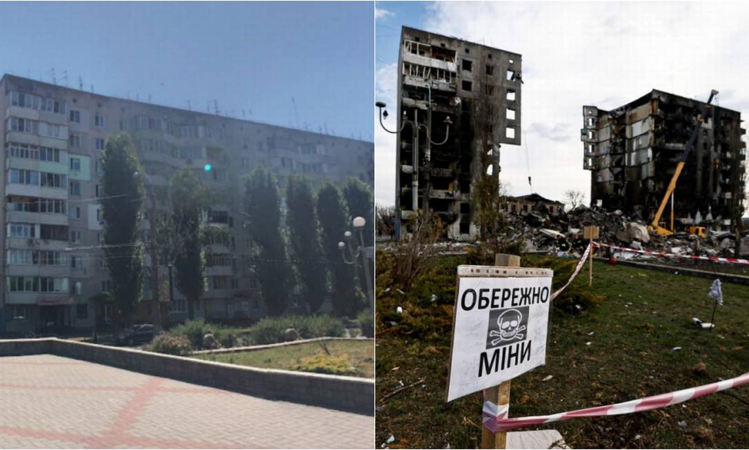 Prédio residencial destruído após ataque em Borodyanka Foto: Reprodução/Google Maps/REUTERS/Zohra Bensemra