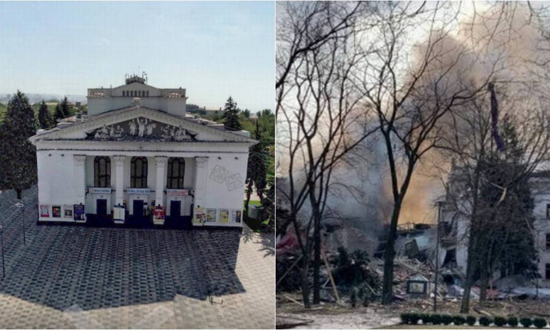 Ucrânia diz que 300 morreram após ataque ao Teatro Dramático de Mariupol Foto: Reprodução/Google Maps/ DONETSK REGIONAL ADMINISTRATION / via REUTERS