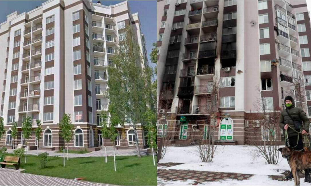 Prédio residencial em em Bucha, cidade próxima a Kiev Foto: Reprodução/SERHII NUZHNENKO / REUTERS