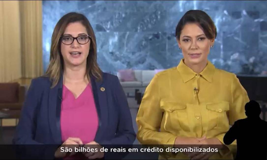 Michelle Bolsonaro faz pronunciamento no Dia das Mães ao lado de ministra Cristiane Brito Foto: Reprodução