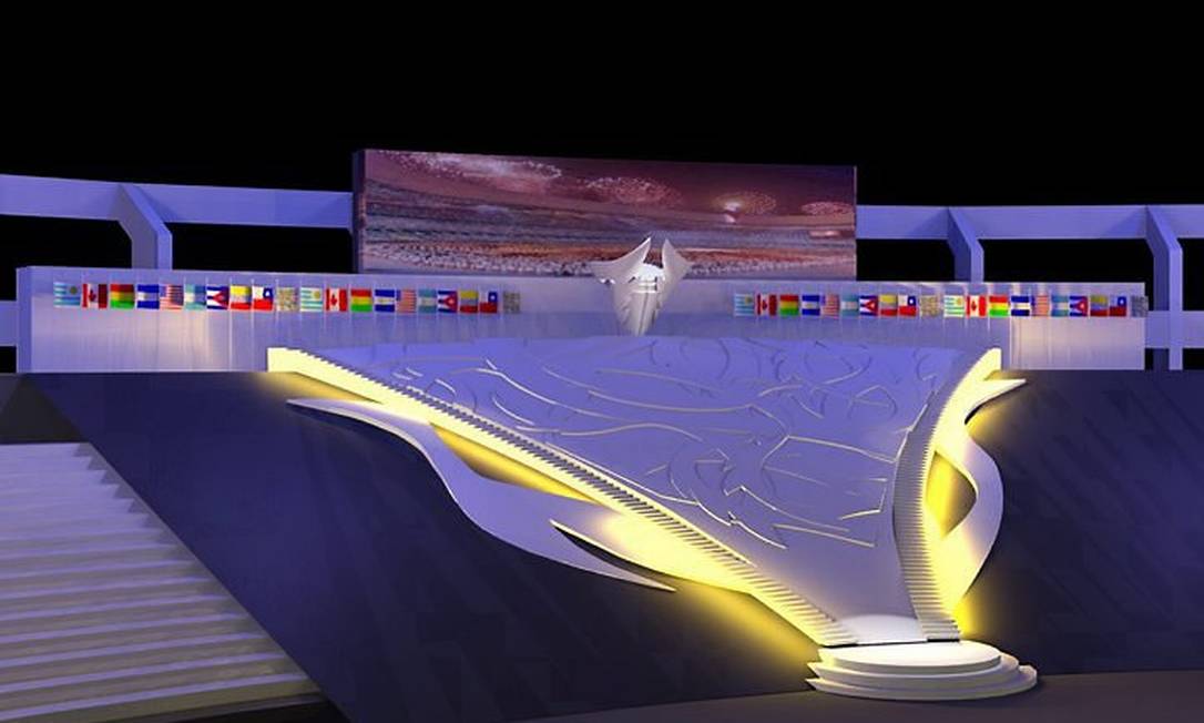 O projeto da estrutura onde ficará a pira dos V Jogos Mundiais Militares, no Engenhão (Foto: Divulgação)