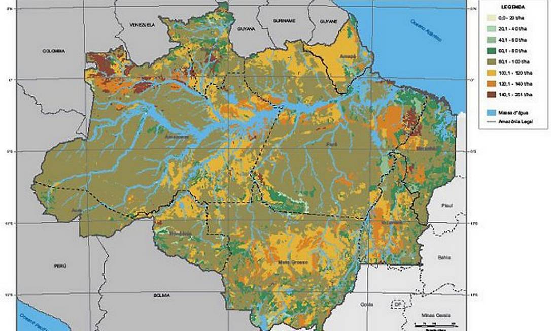 s Faixas de concentração de carbono em até um metro de profundidade do solo na Amazônia Legal Divulgação