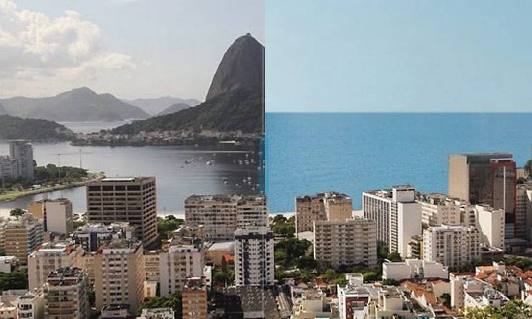 Vista da Enseada de Botafogo com e sem a natureza (Foto: Márcia Foletto Edição: Globo Online)