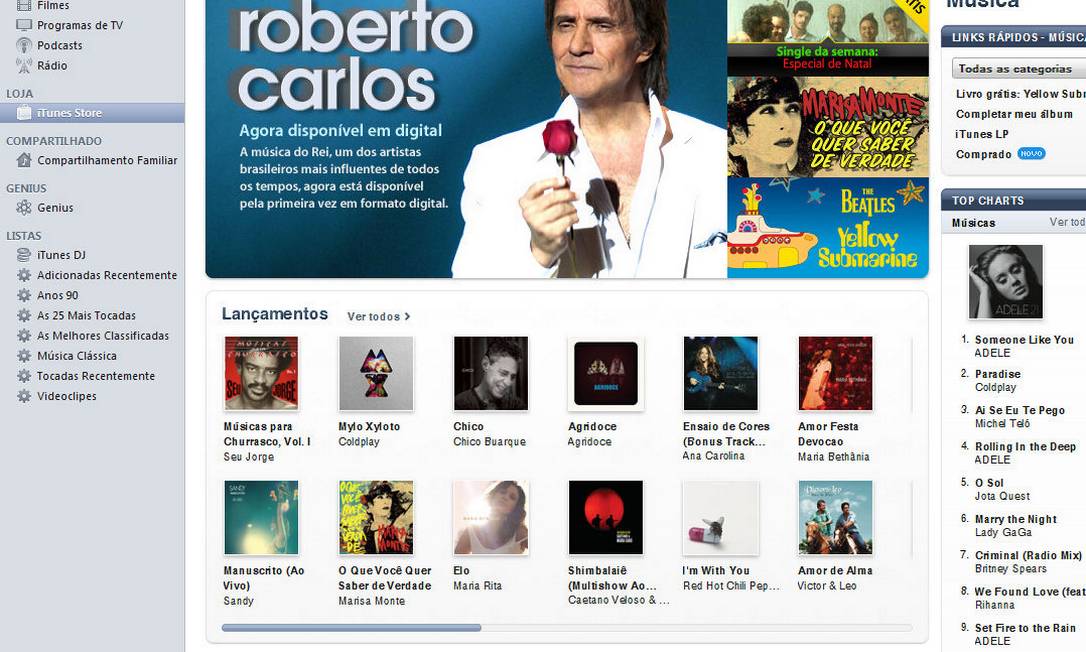 iTunes Brasil estreia com músicas de Roberto Carlos, Marisa Monte e Ivete Sangalo Foto: Reprodução
