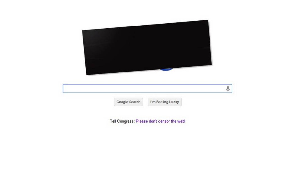Circula na web uma imagem do logo da Google com uma faixa preta em protesto contra o SOPA Foto: Reprodução