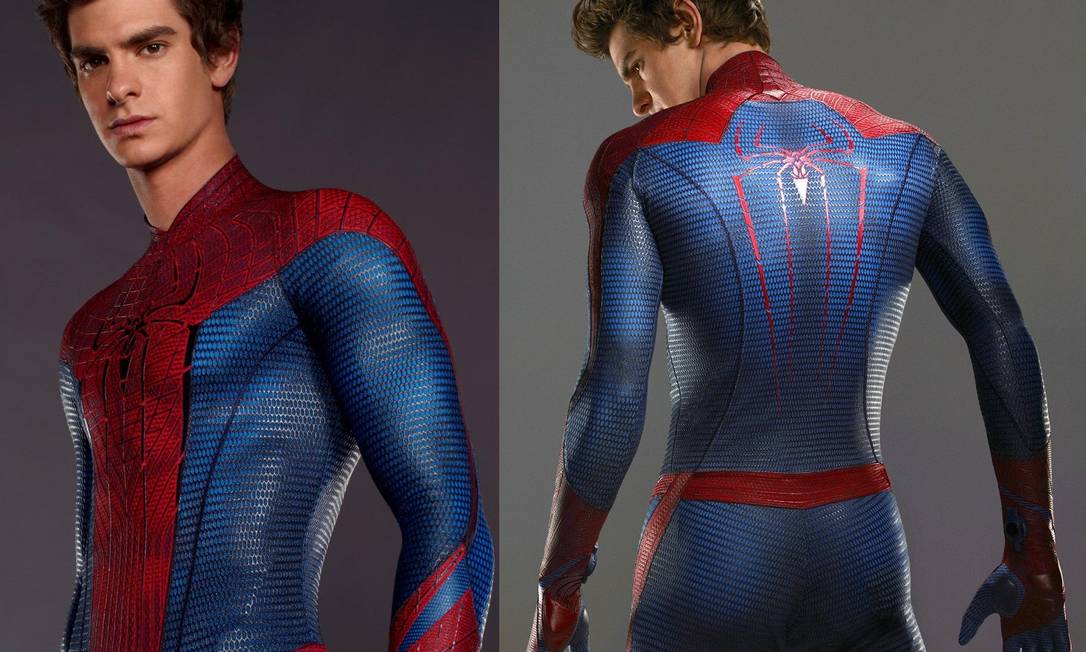 
O ator Andrew Garfield com o traje usado no filme ‘O espetacular Homem-Aranha’
Foto: Divulgação