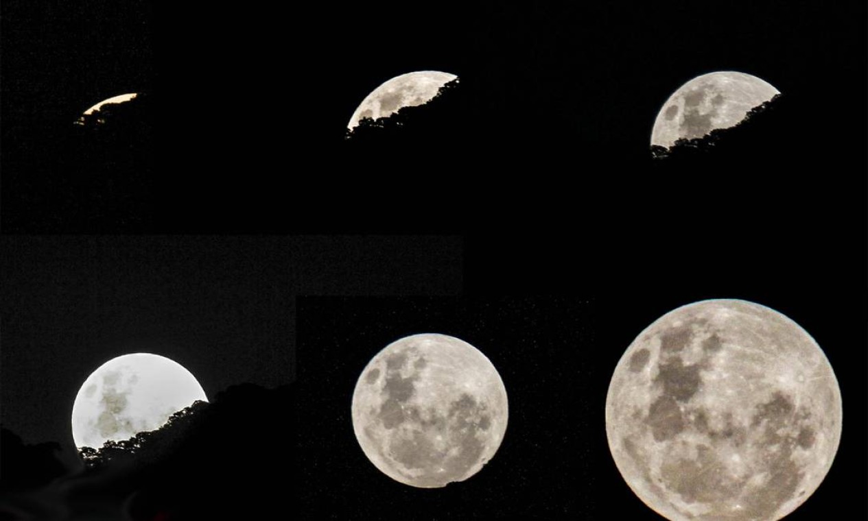 A evolução de como a lua surgiu no céu na noite de sábado no Rio e virou a madrugada Foto: Foto do leitor Leonardo Moura / Eu-Repórter
