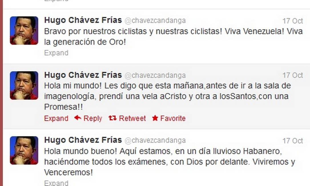 
O Twitter de Chávez: quase 3 milhões de seguidores
Foto: Reprodução da internet
