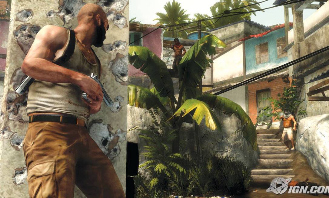 
O herói Max Payne numa cena do jogo que se passa no Brasil
Foto: Divulgação