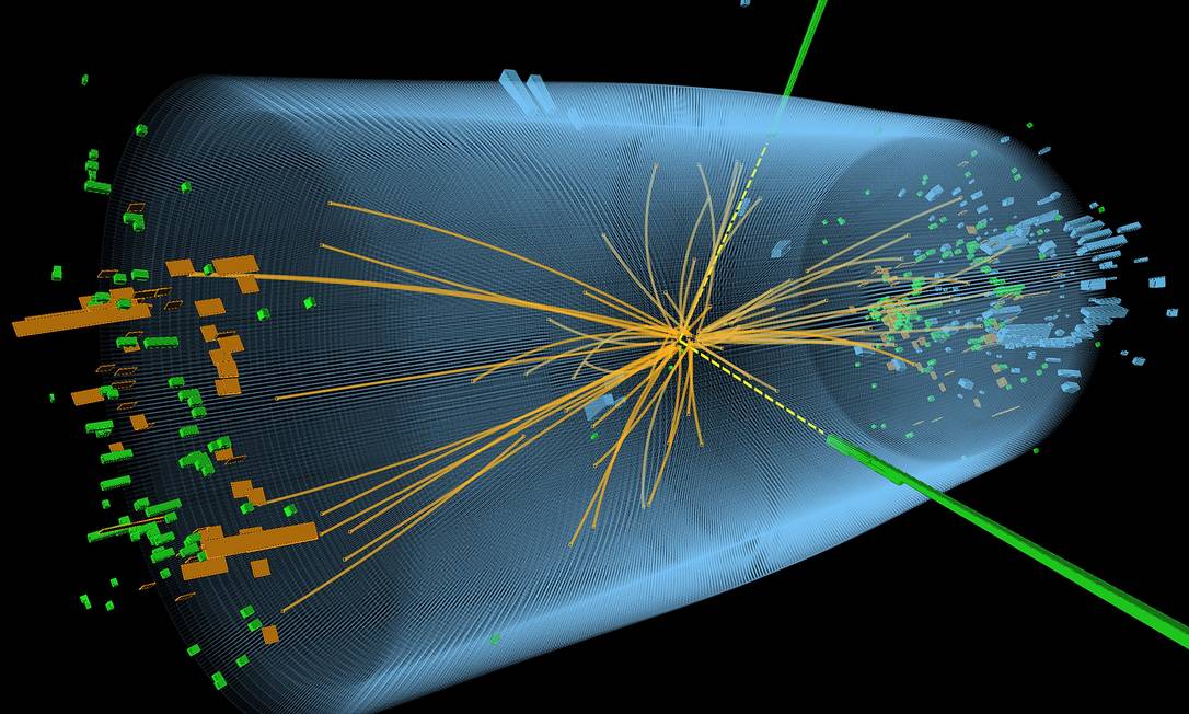 
Imagem divulgada pela CERN mostra uma representação da colisão de prótons na experiência pela busca do bóson de Higgs
Foto: AFP
