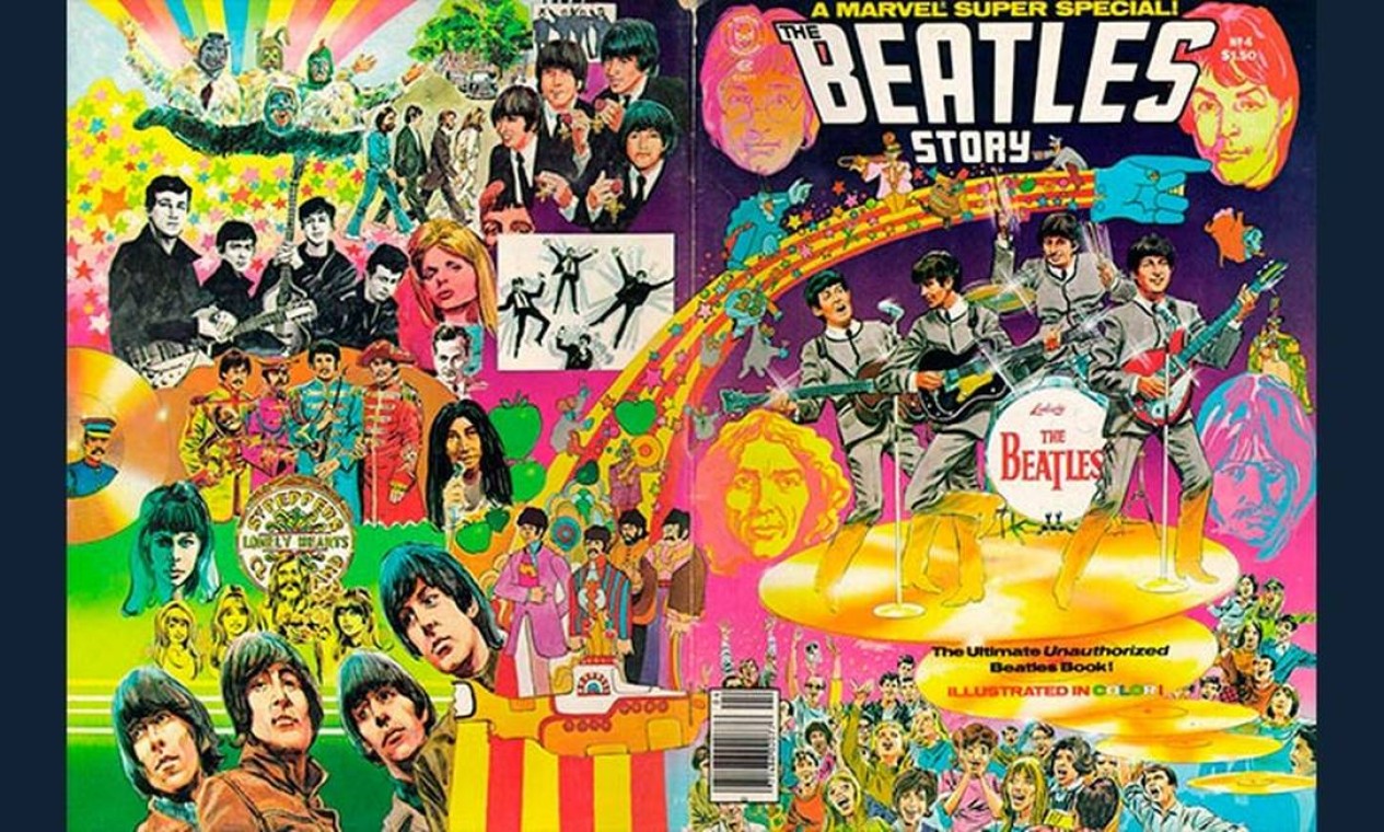 Capa e contracapa de 'The Beatles Story', HQ da Marvel Comics inspirada pelos Beatles Foto: Reprodução