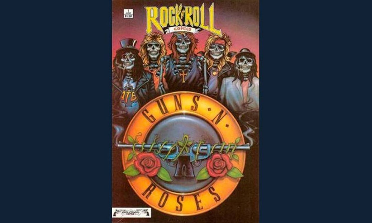 Primeira banda a ilustrar as páginas da revista 'Rock 'n' roll comics', o Guns N' Roses processou a editora, motivando a venda de 150 mil exemplares Foto: Reprodução