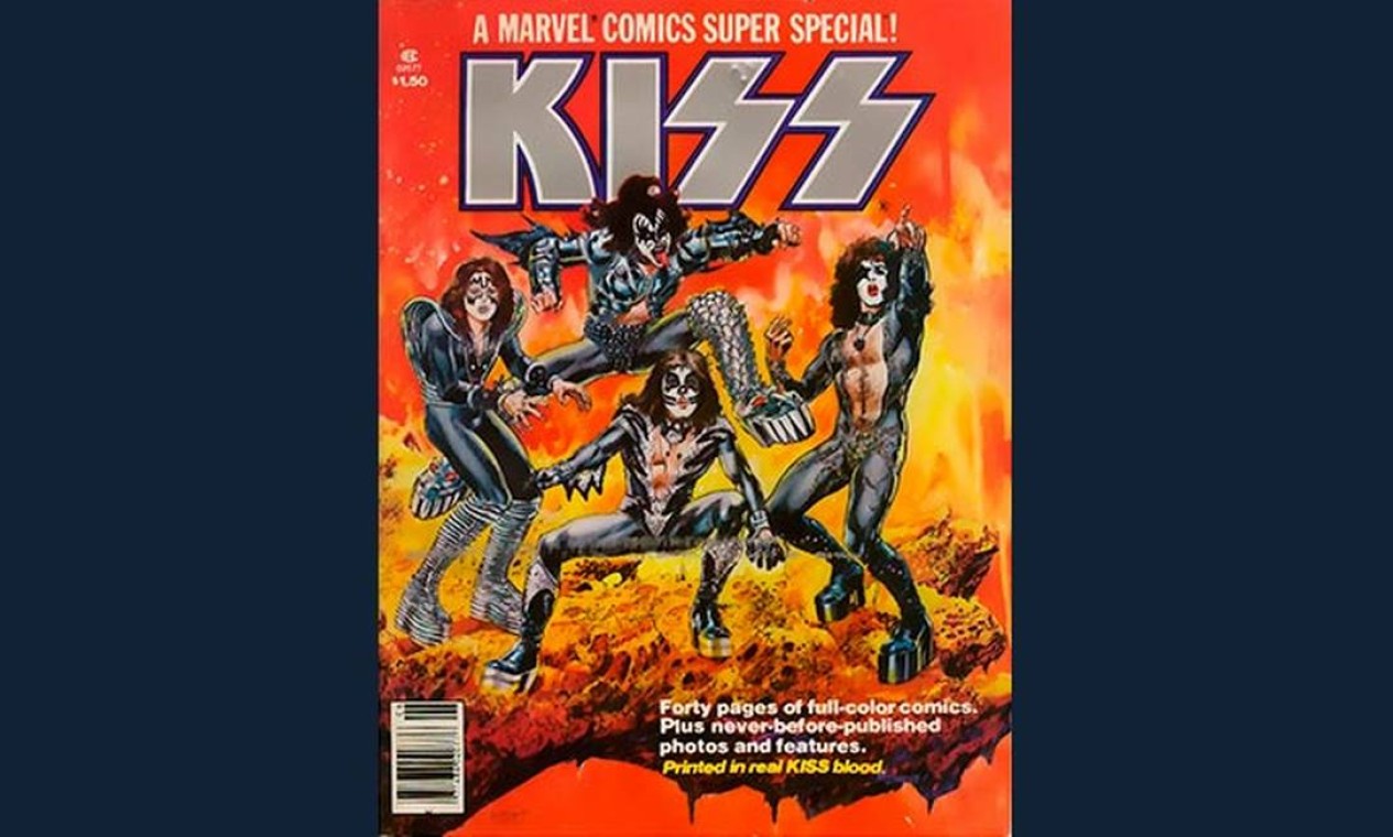 Os músicos do Kiss doaram sangue para ser misturado à tinta com que suas revistinhas em quadrinhos foram impressas Foto: Reprodução