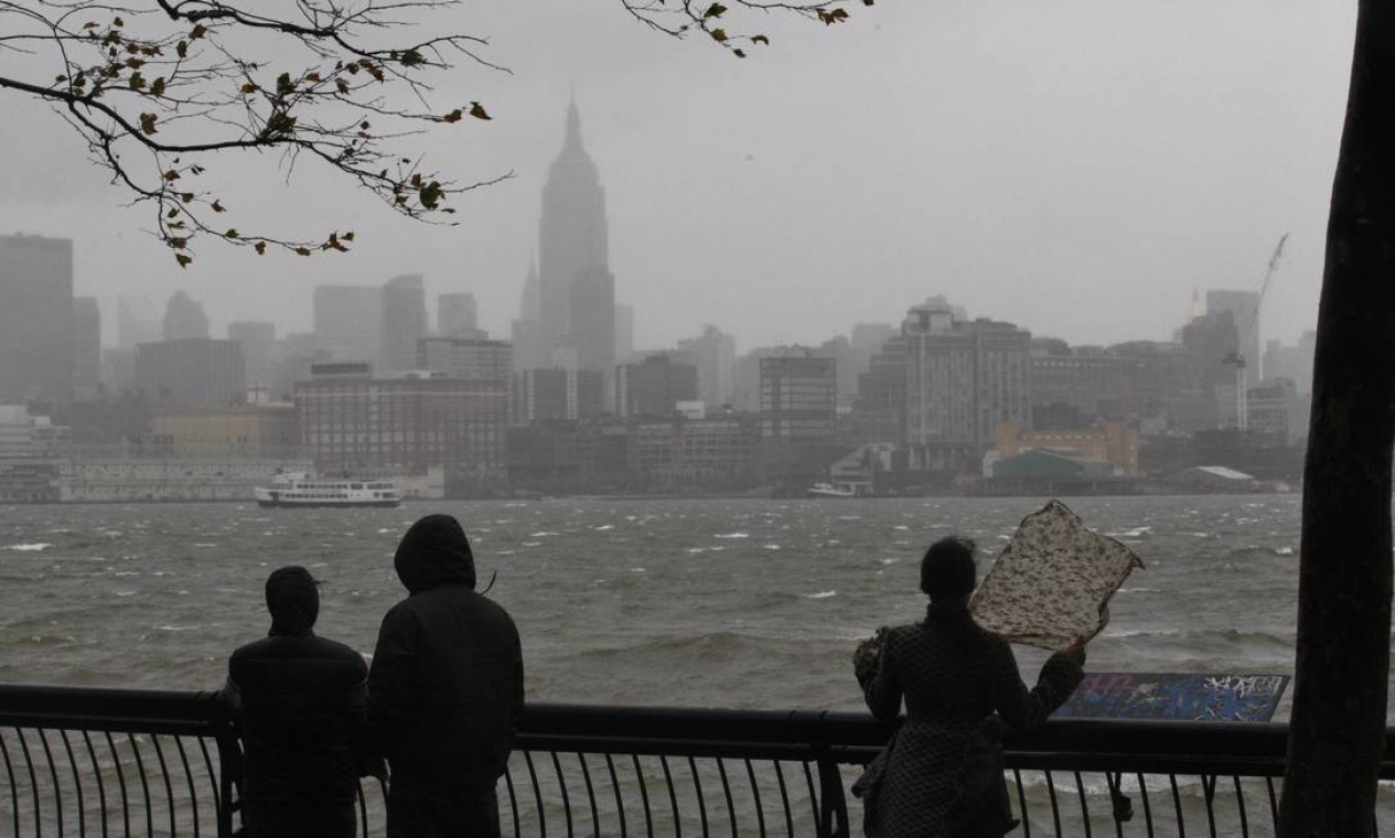 Moradores veem Nova York de um parque no Rio Hudson: paisagem mudada Foto: Reuters