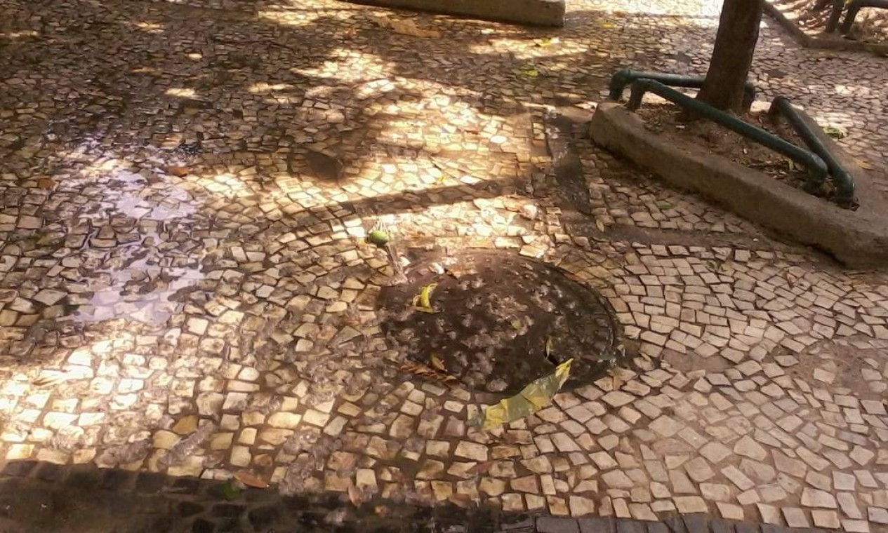 Na Rua do Cosme Velho, entupimento de galeria de águas pluviais foi a causa do problema. Foto: Foto da leitora Luzia de Aguiar / Eu-Repórter