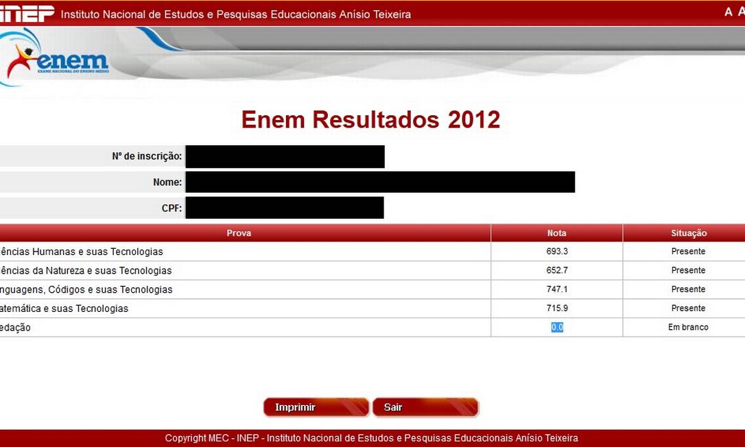 Ministério da Educação divulga notas do Enem 2012 - Jornal O Globo