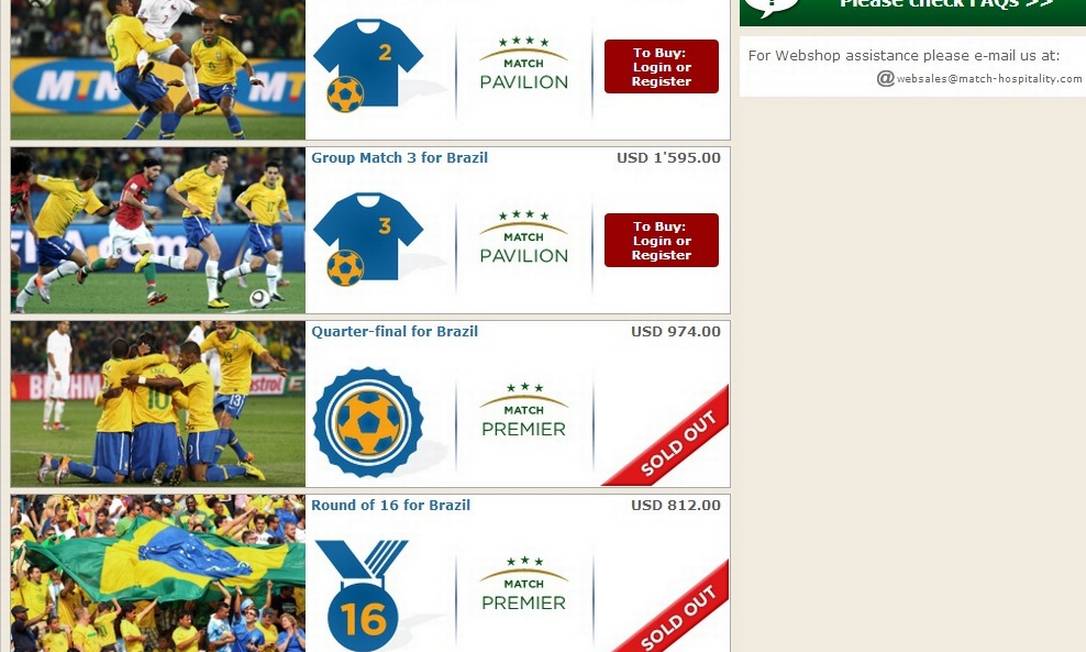 Pacotes vips de ingressos já à venda no site da Fifa Foto: Reprodução