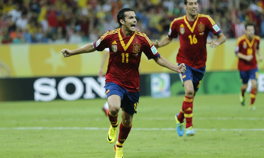 Aos 20 minutos do primeiro tempo, Pedro fez o primeiro gol da Espanha na Copa das Confederações Foto: Victor R. Caivano / AP