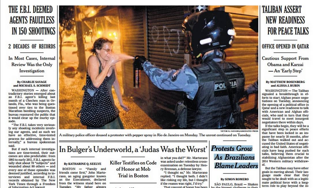 Protestos ganham a capa do ‘New York Times’ - Jornal O Globo