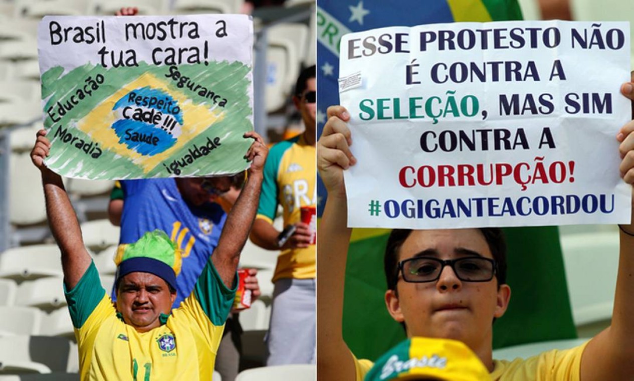 Apesar de protestos, torcida apoia a seleção brasileira. Nesta quarta, Neymar publicou uma mensagem em sua rede social a favor da manifestações Foto: Ivo Gonzalez