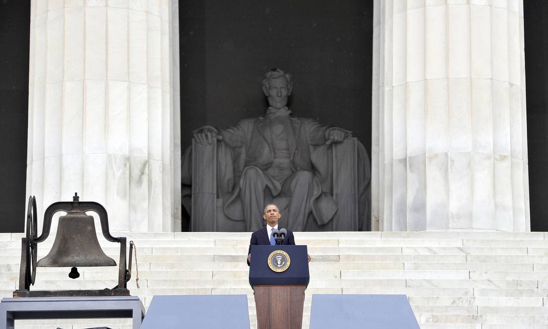 
Barack Obama, em discurso de homenagem a Martin Luther King. O mote “Eu tenho um sonho” (”I have a dream”) ficou famoso e influencia ativistas até hoje Foto: JEWEL SAMAD / AFP