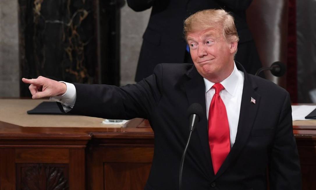 O presidente Donald Trump durante o discurso do Estado da União Foto: SAUL LOEB/AFP/5-2-2019