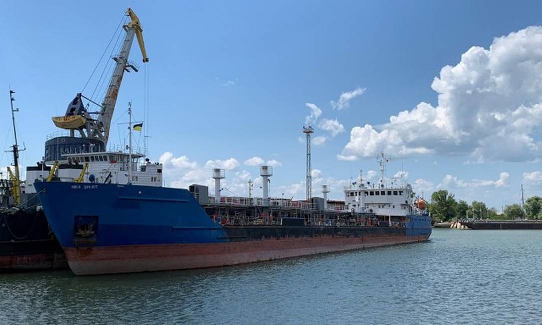 O petroleiro Nika Spirit, antes chamado Neyma, detido pelo serviÃ§o ucraniano de seguranÃ§a no porto de Izmail Foto: HANDOUT / REUTERS 25-7-19