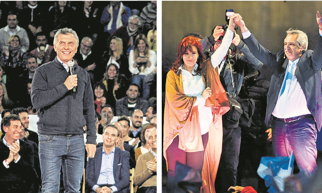 O presidente argentino Mauricio Macri e o candidato presidencial Alberto Fernández e a vice-presidente Cristina Kirchner Foto: Agências internacionais