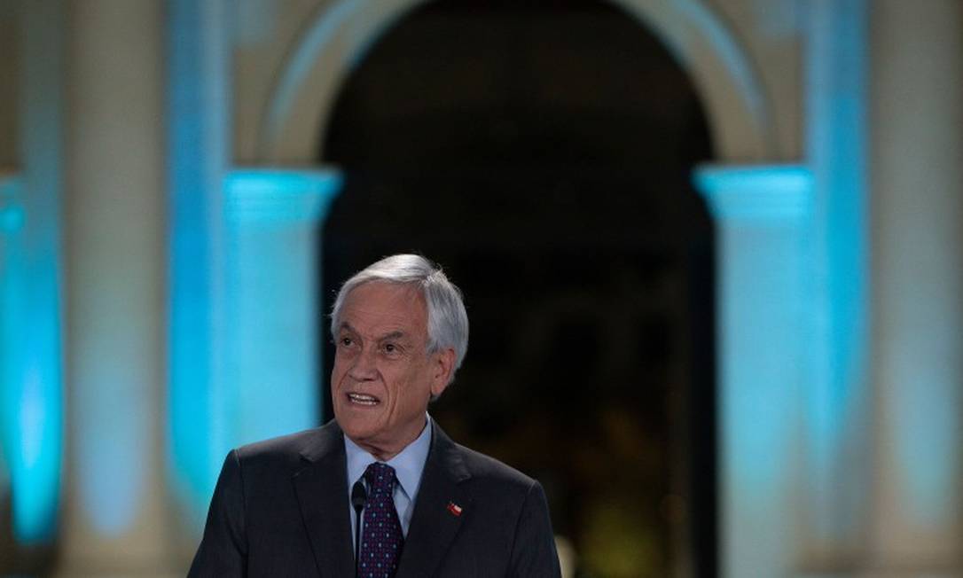 O presidente do Chile, Sebastián Piñera, em pronunciamento no último domingo Foto: CLAUDIO REYES / AFP 17-11-19