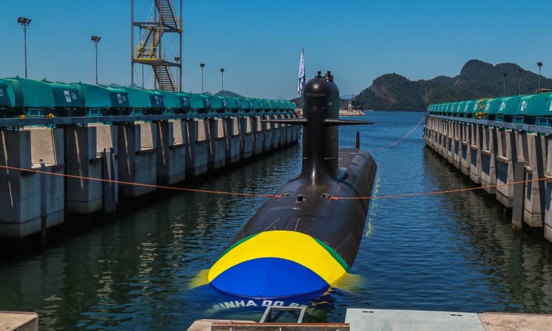 O Riachuelo, lançado ao mar em 2018, foi o primeiro de quatro do programa de submarinos convencionais, para o qual foram comprados dispositivos da empresa Crypto AG Foto: Marcelo Régua / Agência O Globo 14-12-18