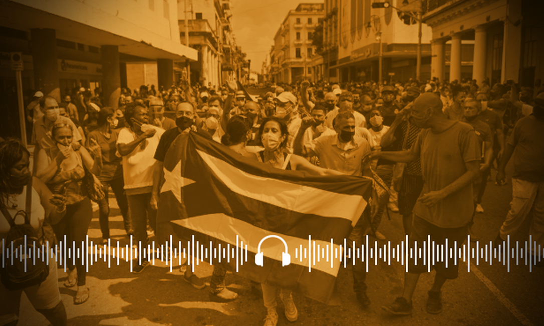 Manifestantes em Cuba reclamam da crise econômica, criticam demora na vacinação contra a Covid-19 e pedem maior liberdade política no país. Foto: AFP