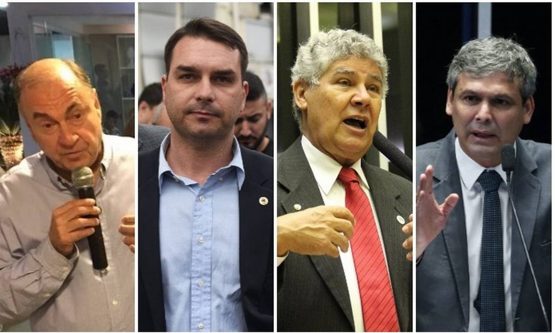Os candidatos do Rio ao Senado Cesar Maia (DEM), Flavio Bolsonaro (PSL), Chico Alencar (PSOL) e Lindbergh Farias (PT) Foto: Arquivo O GLOBO