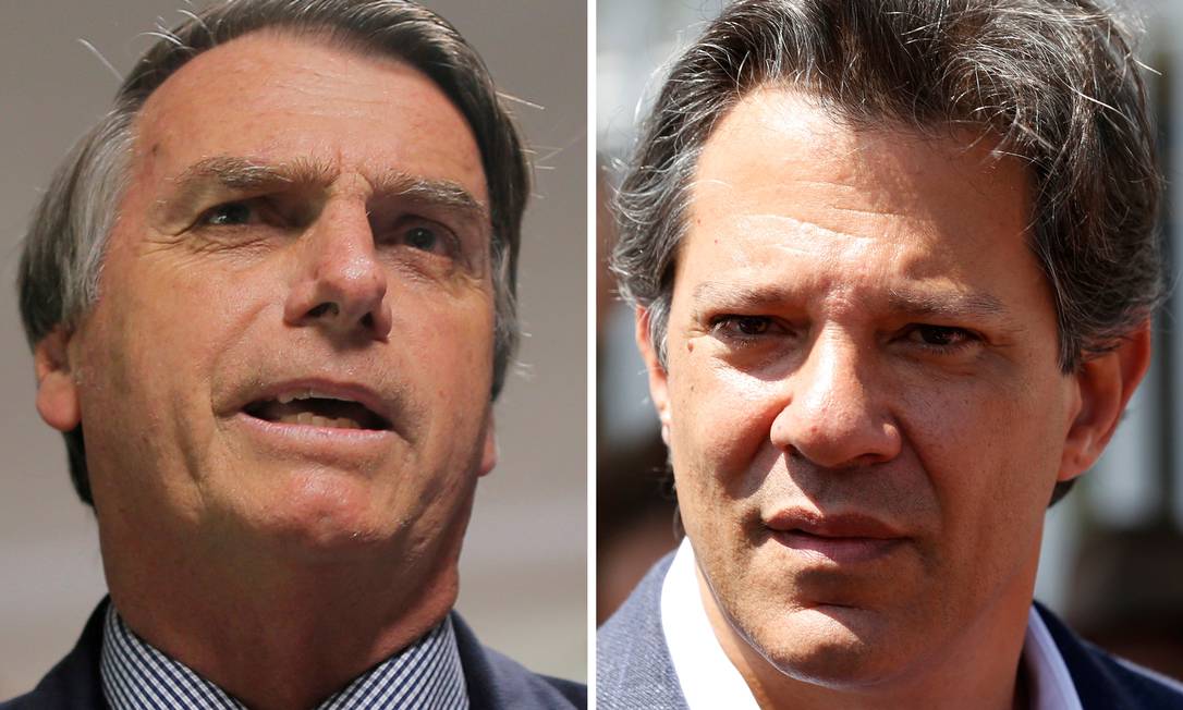 Os candidatos à Presidência Jair Bolsonaro (PSL) e Fernando Haddad (PT) Foto: REUTERS PHOTOGRAPHER / REUTERS