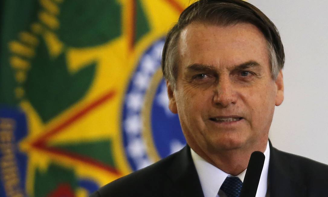 Presidente Jair Bolsonaro participa da Solenidade Alusiva aos 100 Dias de Governo, no Palácio do Planalto Foto: Jorge William / Agência O Globo